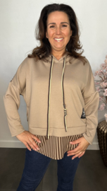 Sweater met capuchon /streep Taupe
