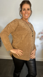 Baby rib sweater met ketting camel
