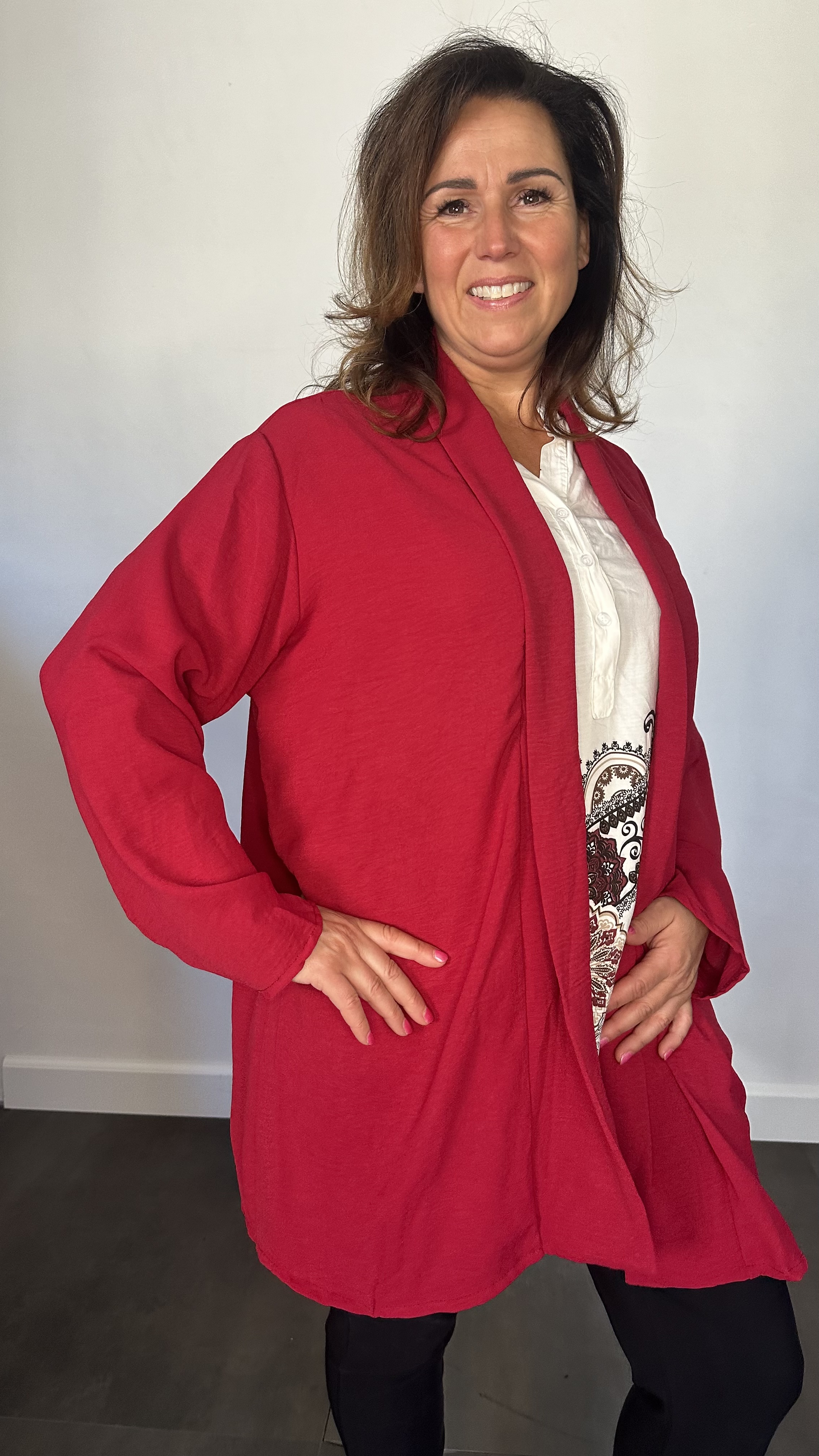 Crepe vest met sjaalkraag rood