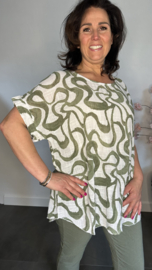 Linnenlook shirt Waves wit/ army
