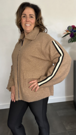 Korte teddy jas met bies en rits Camel