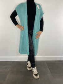 Lang grof gebreid mouwloos vest mos groen