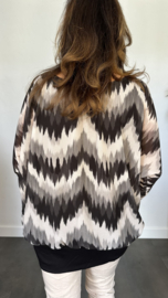 Blouse met boord lange mouw +Size Extra zigzag zwart