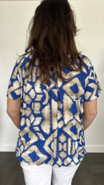 Ballon shirt met elastiek inca kobalt (+size)