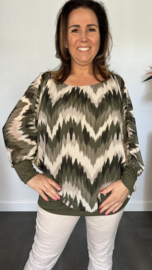 Blouse met boord lange mouw +Size Extra zigzag army