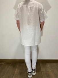 Broderie blouse met ruche wit