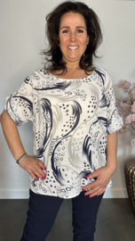 Linnenlook shirt Ocean wit/marine