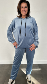 2-Delig velvet comfy pak met capuchon jeans blauw +SIZE SALE