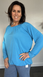 Ballon shirt travel met elastiek turquoise blauw