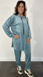 2-Delig velvet comfy pak met capuchon ocean blue +SIZE SALE
