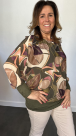 Blouse met boord leaves army