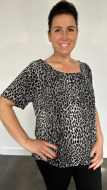 Ballon shirt met elastiek luipaard grijs