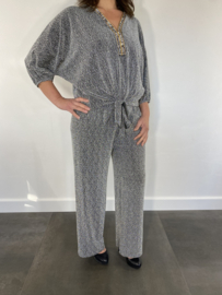 Glitter broek met strik en wijde pijp zilver