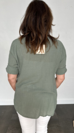 Linnenlook blouse met knoop army