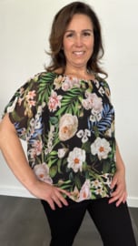 Blouse met boord palm roos zwart