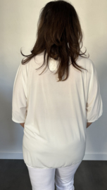 Travel top met strik korte mouw ecru