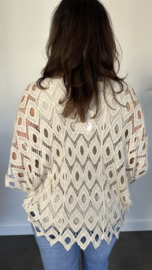 Gehaakte top Ibiza elips ecru/ beige