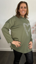 Sweater met capuchon/ glitter hart Army