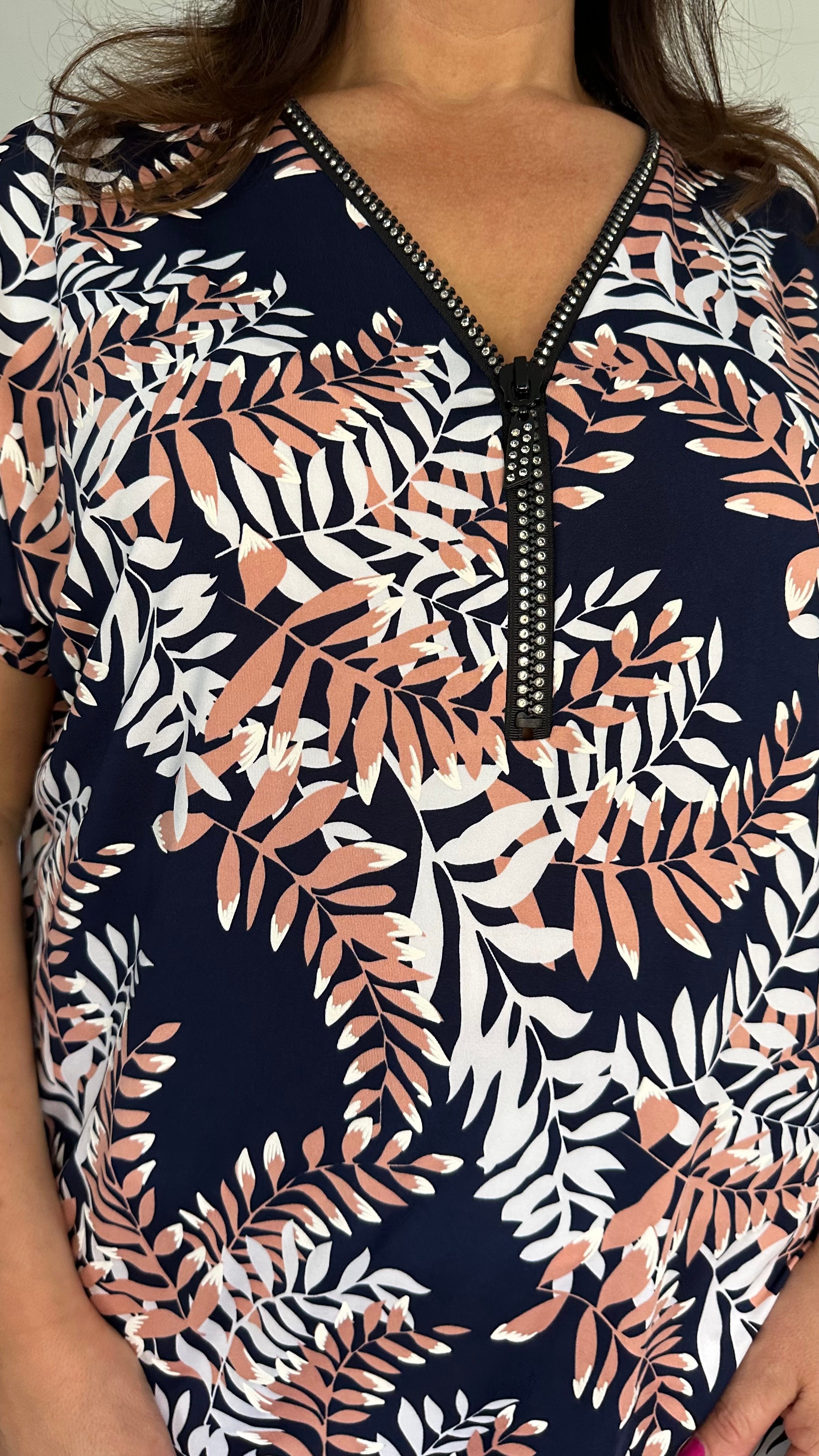 Shirt Zipp twigs marine/ roze