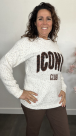 Gebreide trui Iconic Ecru/Bruin/Camel