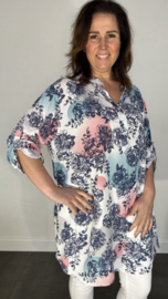 Blouse Donna gebloemd wit/blauw