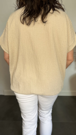 Crinkle shirt met elastiek +ketting Zand