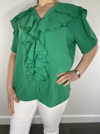 Blouse met ruche korte mouw groen