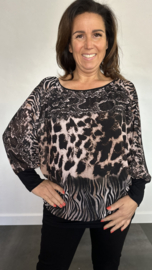 Blouse met boord animal mix zwart