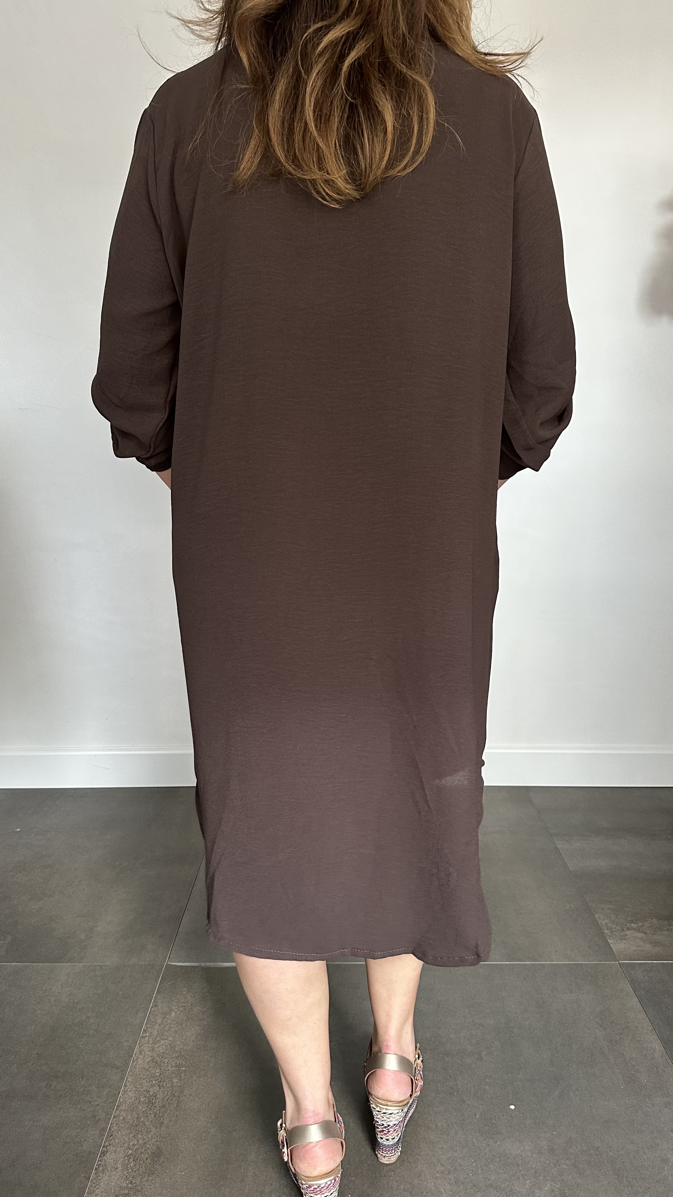 Blouse/ jurk crepe donker bruin