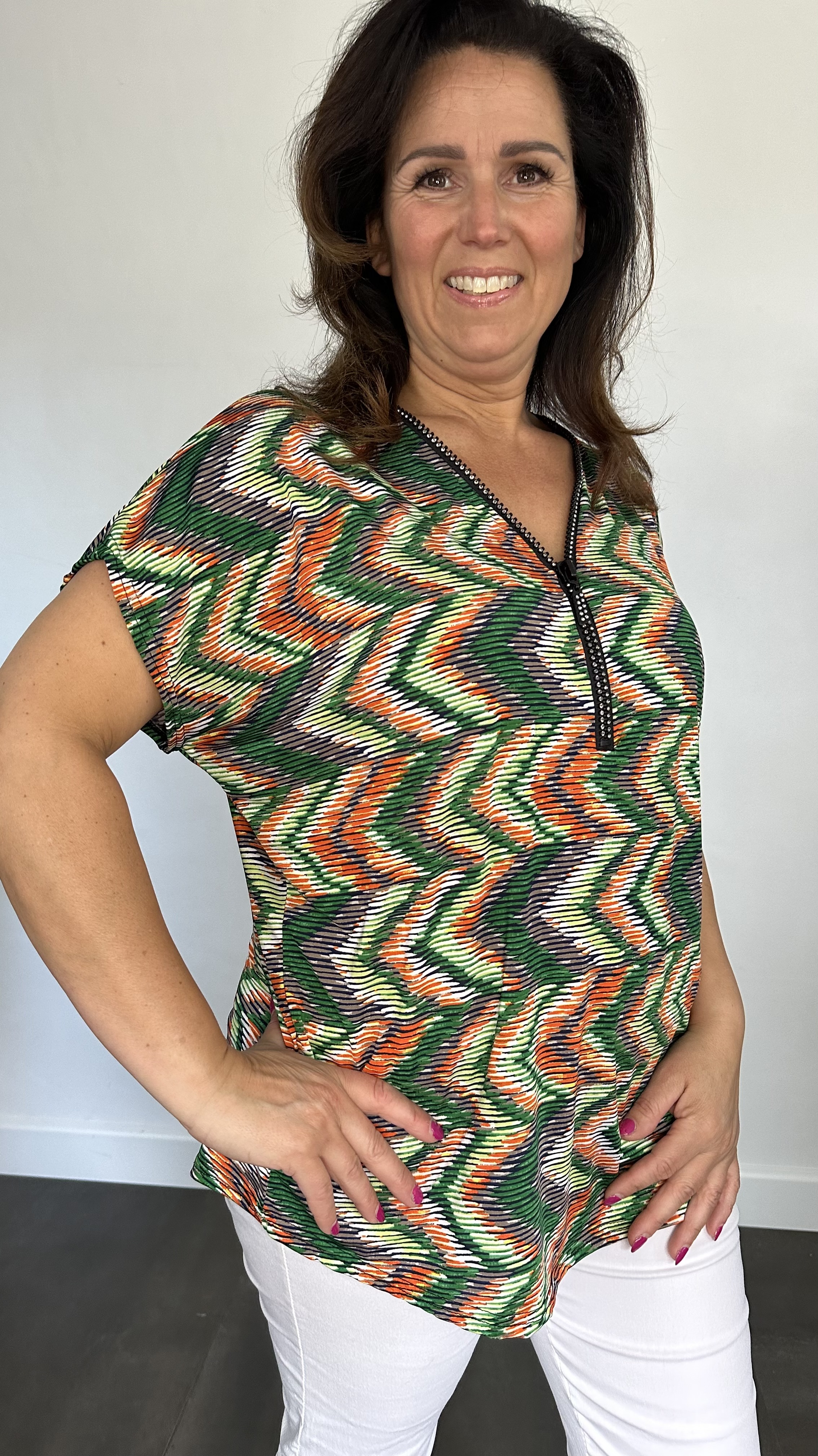 Shirt Zipp zigzag groen