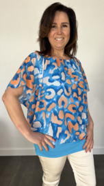 Blouse met boord panterspot turquoise