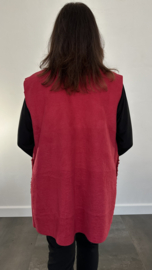 Suedine/ teddy bodywarmer wijnrood