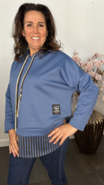 Sweater met capuchon /streep Jeans blauw
