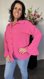 Crepe blouse met trompet mouw Fuchsia