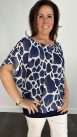 Blouse met boord giraffe marine