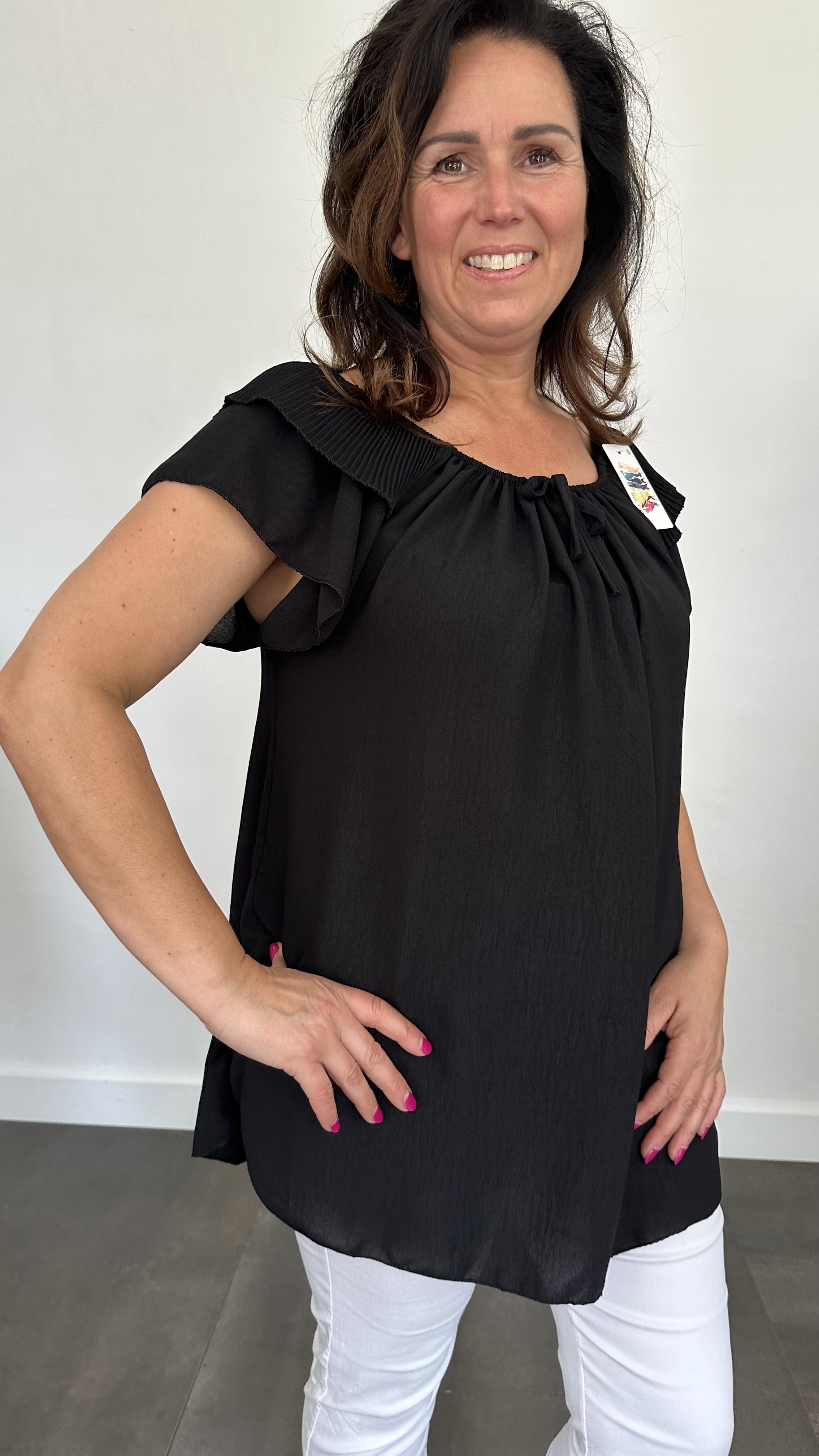 Top Kenza met plissé ruche zwart SALE