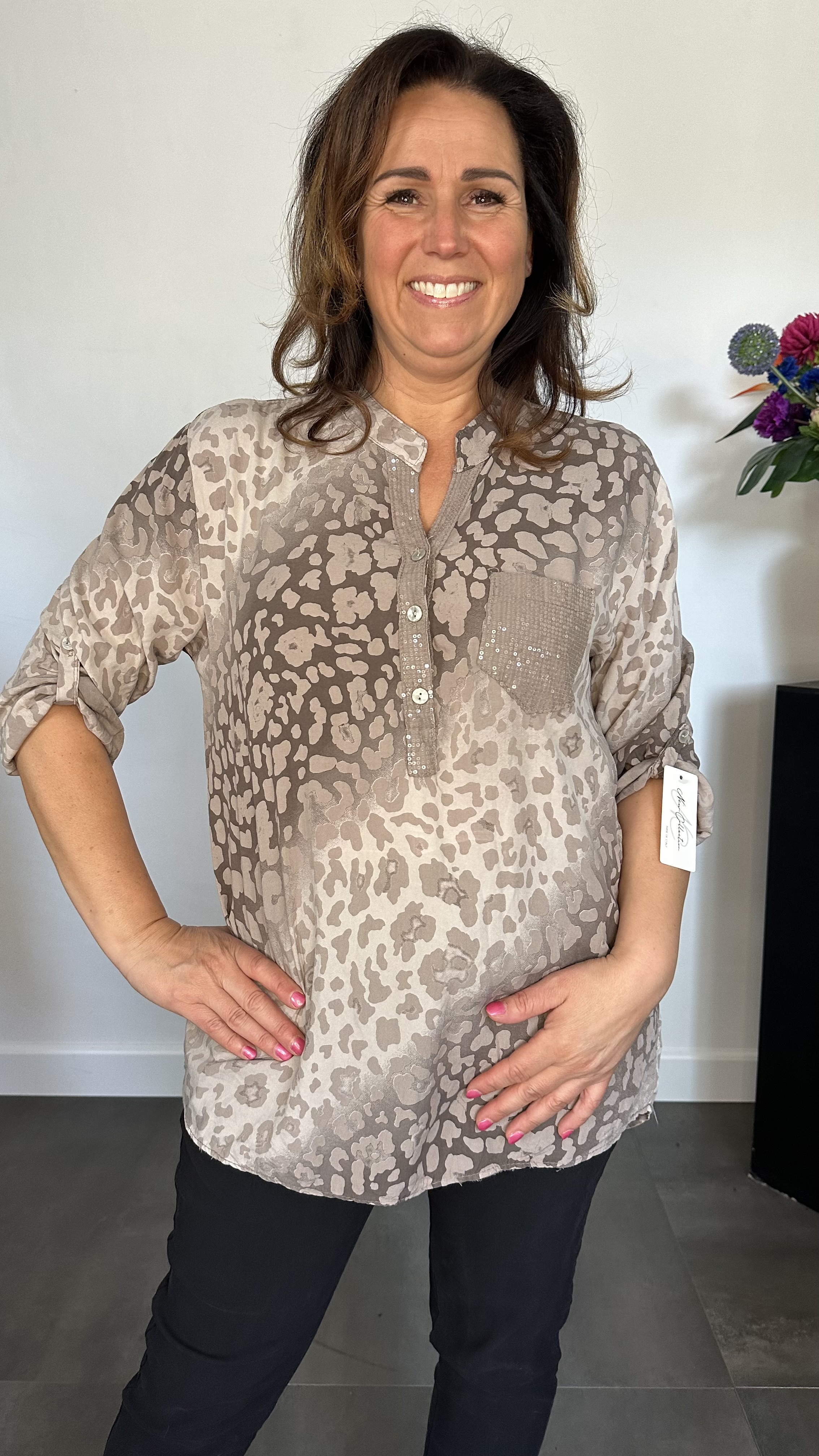 Blouse panter bling taupe