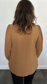 Crepe blouse met v-hals en pofmouw cognac