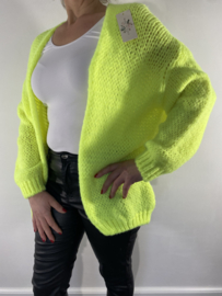 Kort grof gebreid vest neon geel