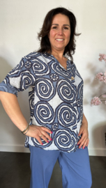 Linnenlook blouse cirkels jeans blauw