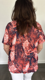 Ballon shirt met elastiek red denim (+size)
