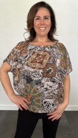 Blouse met boord paisley zwart wit bruin