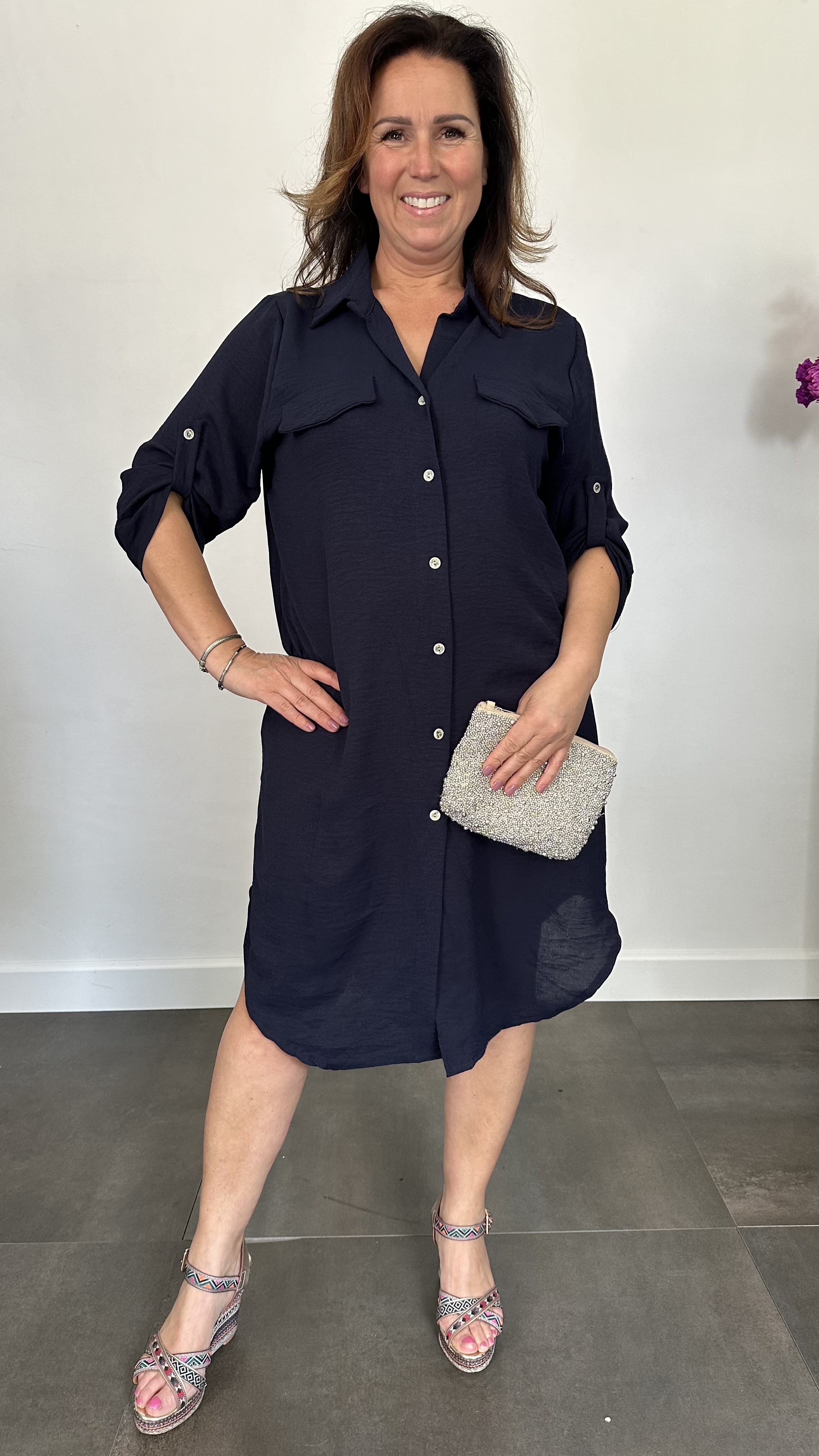 Blouse/ jurk crepe marine
