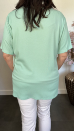 Ribbel shirt met kanten V-hals Mint