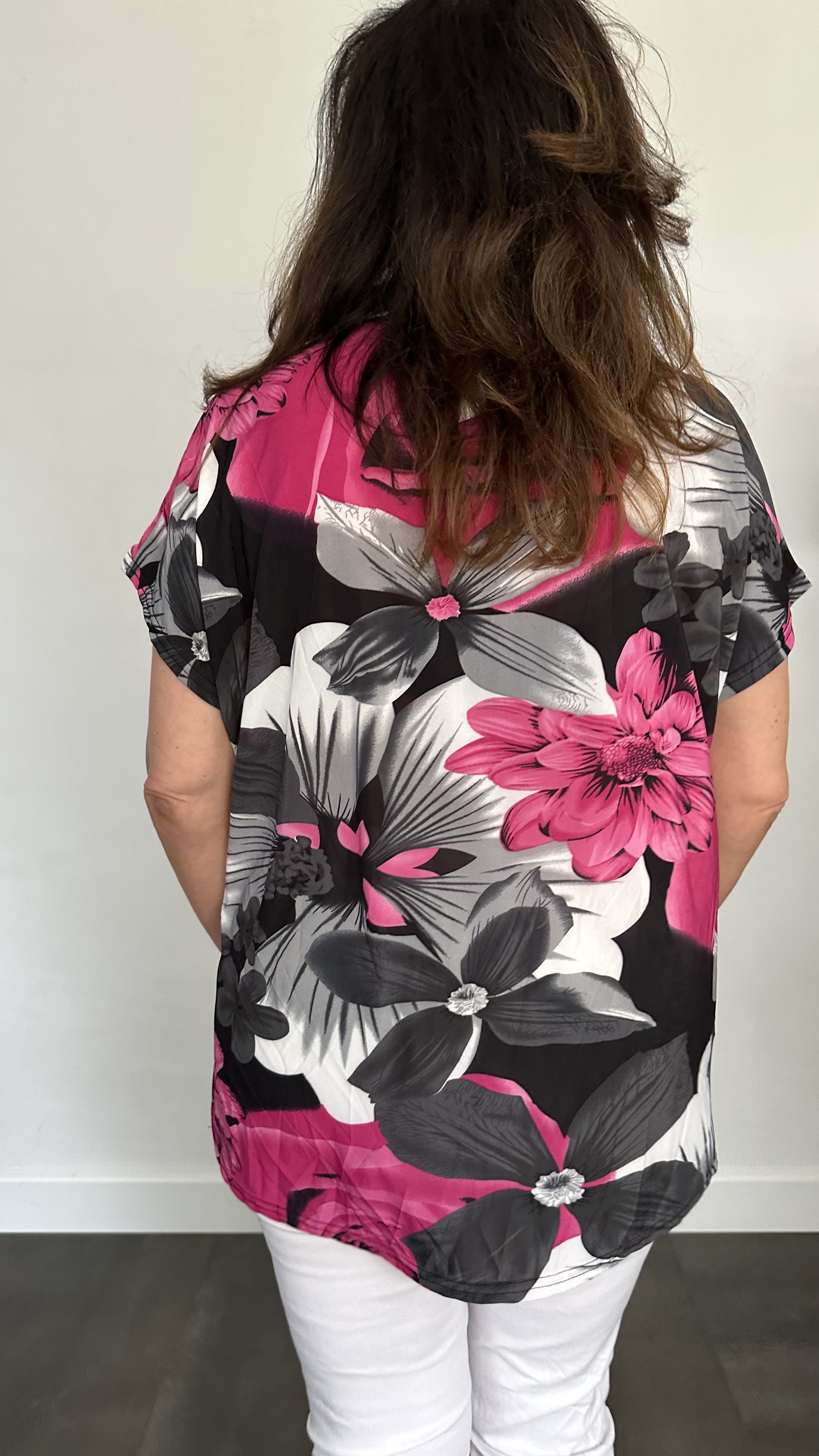 Shirt Zipp gebloemd fuchia