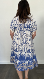 Korte jurk Karin met elastiek blauw