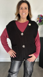 Mouwloos vest met knopen zwart