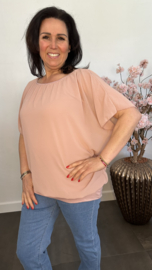 Blouse met boord korte mouw +SIZE oud roze