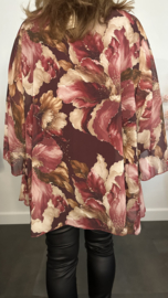 Voile blouse Camellia gebloemd Bordeaux