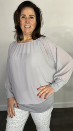 Blouse met boord lange mouw licht grijs